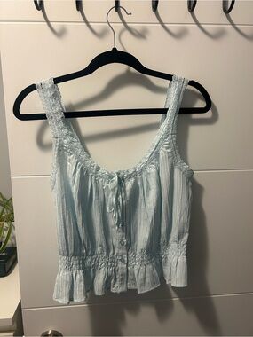 American Eagle Outfitters Light Blue Ruffled Tank Top